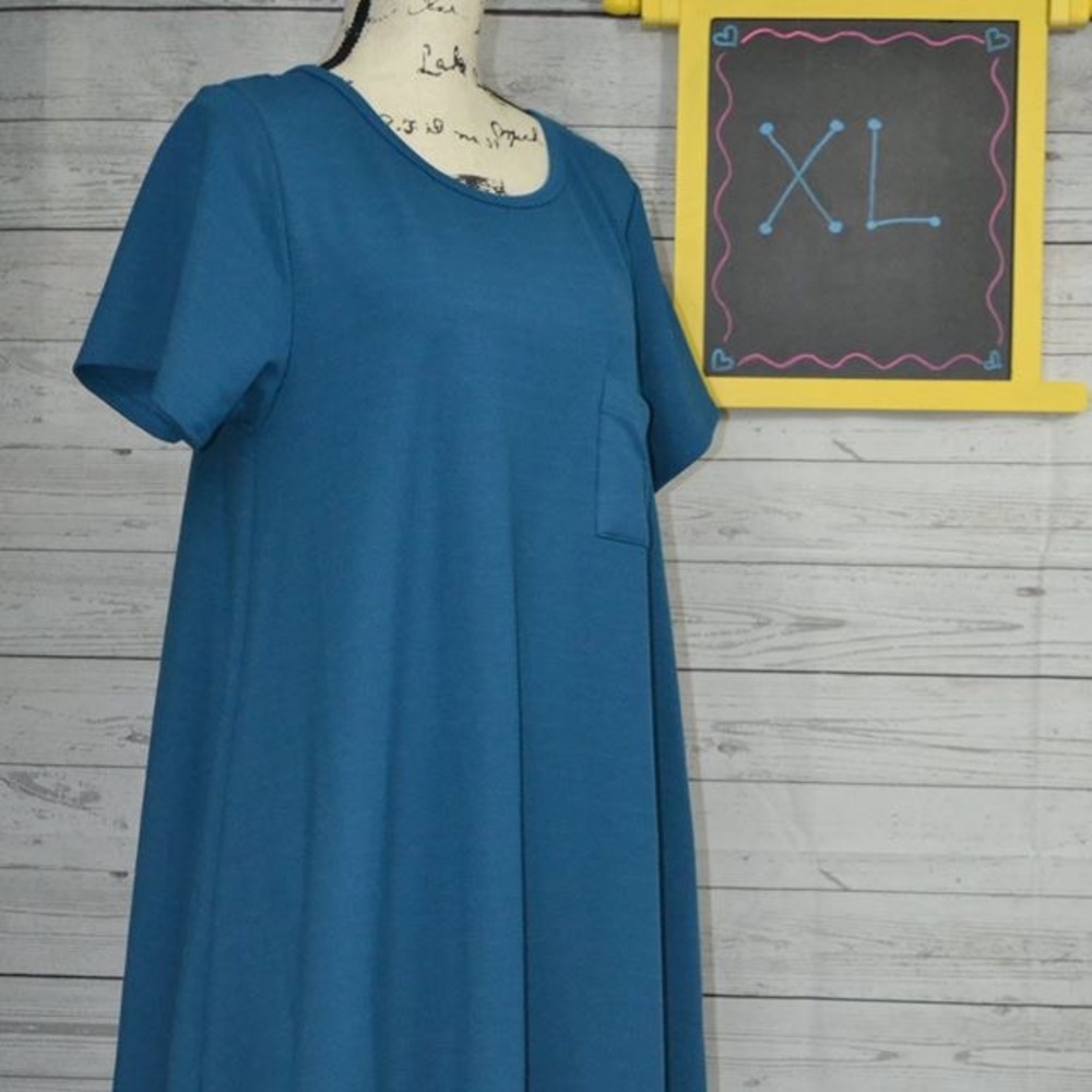 LuLaRoe XL Solid Blue Carly Dress